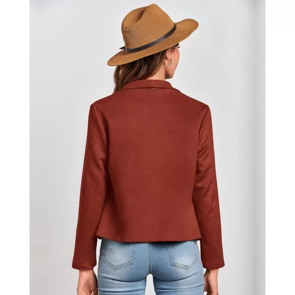 BTFBM Womens Fashion Faux Suede Jackets 2024 Spring Summer Clothes Lapel Long Sleeve Open Front Outerwear Cropped CoatsSolid Rust Red