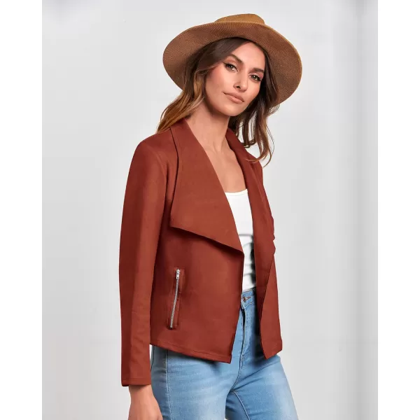 BTFBM Womens Fashion Faux Suede Jackets 2024 Spring Summer Clothes Lapel Long Sleeve Open Front Outerwear Cropped CoatsSolid Rust Red