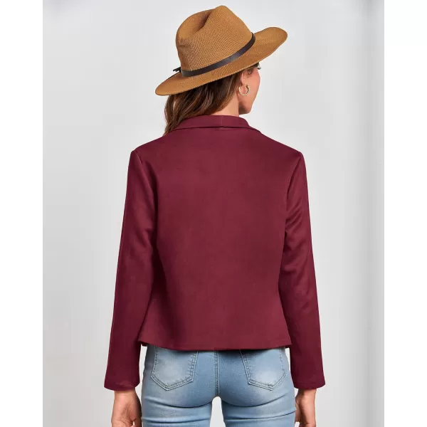 BTFBM Womens Fashion Faux Suede Jackets 2024 Spring Summer Clothes Lapel Long Sleeve Open Front Outerwear Cropped CoatsSolid Wine Red