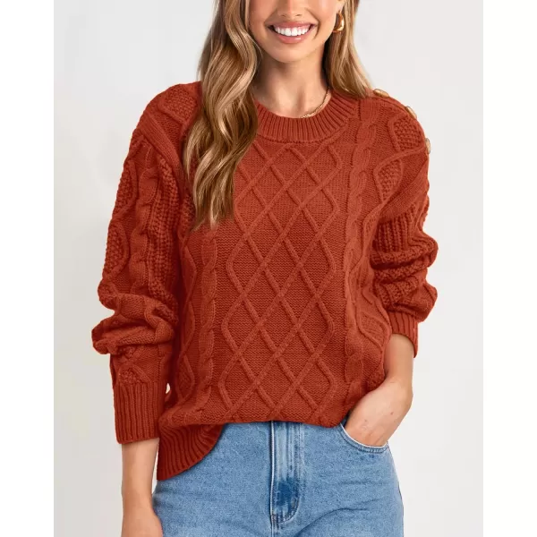 BTFBM Womens Long Sleeve Cable Sweater Crew Neck Button Shoulder Oversized Casual Fall Winter Knit Pullover Jumper TopsSolid Orange Red