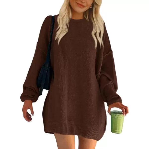 BTFBM 2024 Womens Sweaters Casual Crewneck Long Sleeve Oversized Sweater Dress Fall Winter Loose Slouchy Soft PulloverSolid Coffee