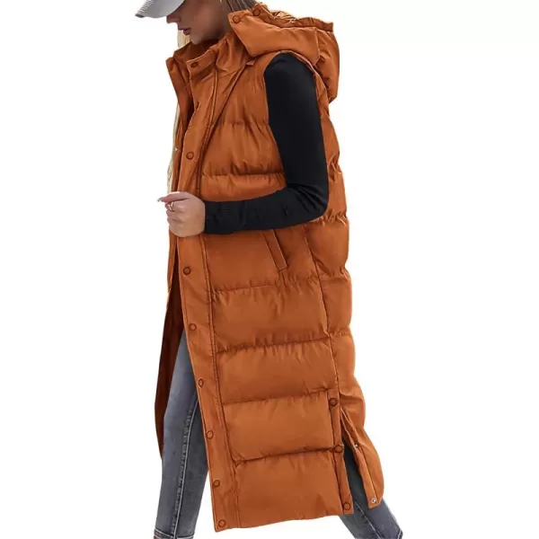 BTFBM Long Puffer Vest Women Quilted Hooded Button Down Zip Up Sleeveless Vests Outerwear Padded Jacket Winter Coat 2024Orange