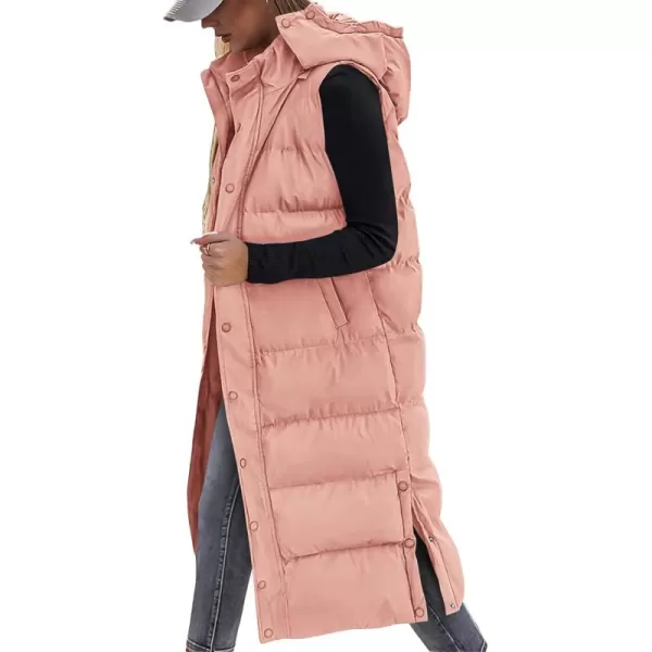 BTFBM Long Puffer Vest Women Quilted Hooded Button Down Zip Up Sleeveless Vests Outerwear Padded Jacket Winter Coat 2024Pink