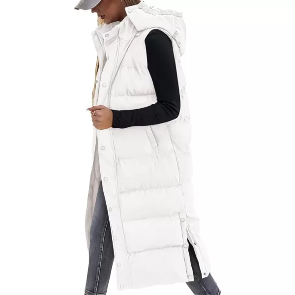 BTFBM Long Puffer Vest Women Quilted Hooded Button Down Zip Up Sleeveless Vests Outerwear Padded Jacket Winter Coat 2024White