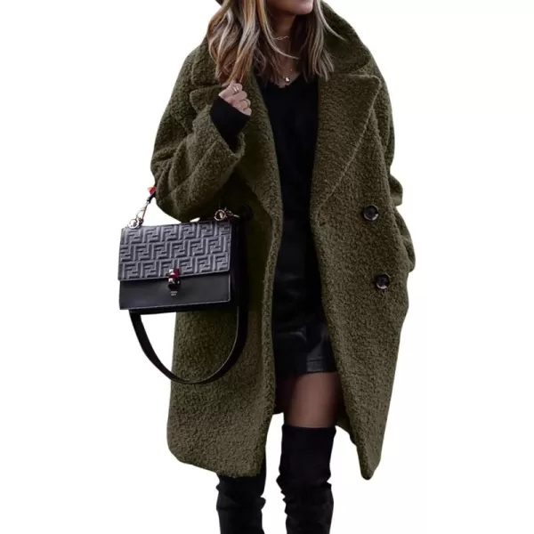 BTFBM Women 2024 Winter Faux Fur Coats Lapel Long Sleeve Fuzzy Fleece Outerwear Button Down Sherpa Jackets Fall OutfitsSolid Army Green