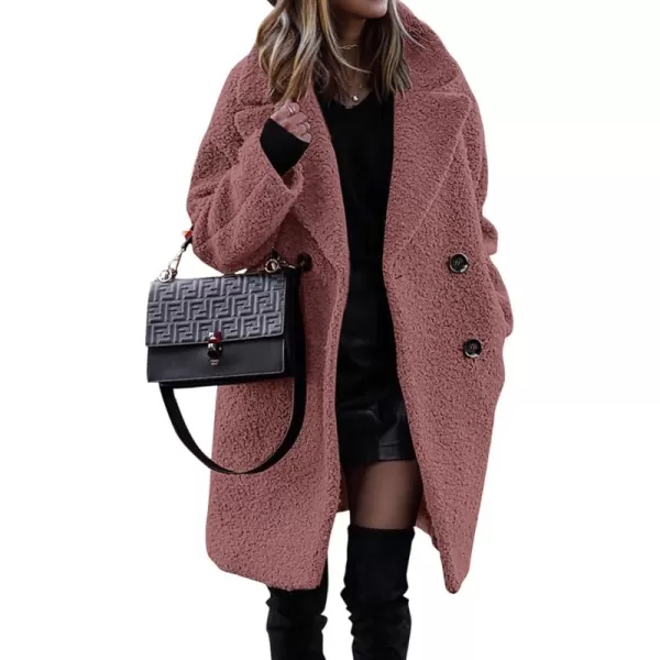 BTFBM Women 2024 Winter Faux Fur Coats Lapel Long Sleeve Fuzzy Fleece Outerwear Button Down Sherpa Jackets Fall OutfitsSolid Bean Paste Pink