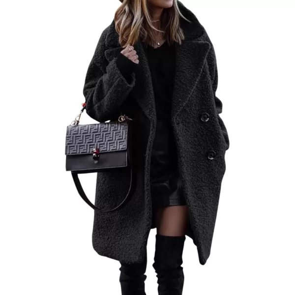 BTFBM Women 2024 Winter Faux Fur Coats Lapel Long Sleeve Fuzzy Fleece Outerwear Button Down Sherpa Jackets Fall OutfitsSolid Black