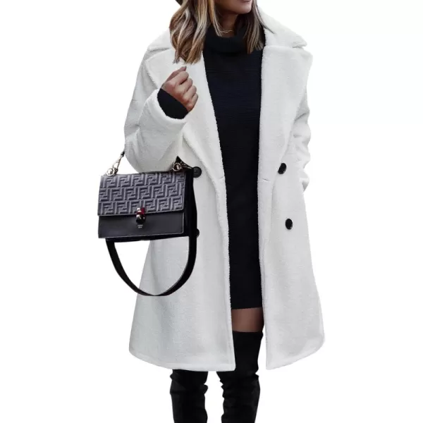BTFBM Women 2024 Winter Faux Fur Coats Lapel Long Sleeve Fuzzy Fleece Outerwear Button Down Sherpa Jackets Fall OutfitsSolid White