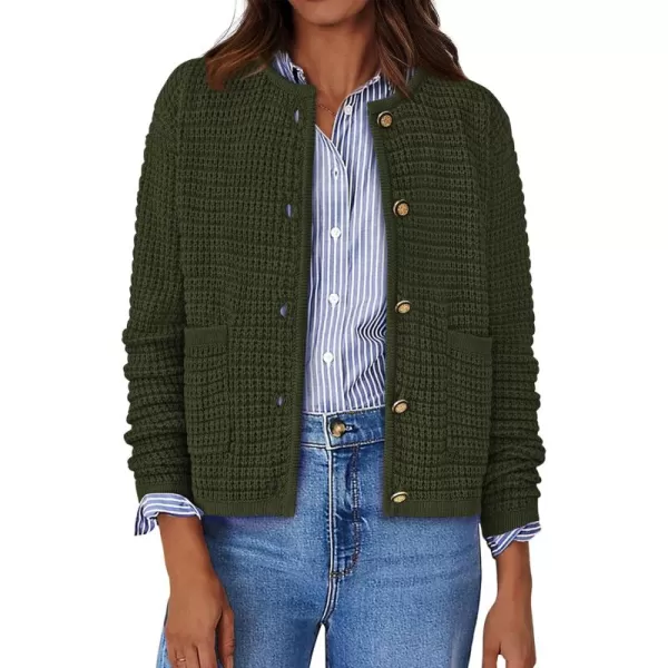 BTFBM Women Cardigan Sweaters Fall Fashion 2024 Button Down Long Sleeve Chunky Knit Open Front Tweed Jacket OuterwearSolid Army Green