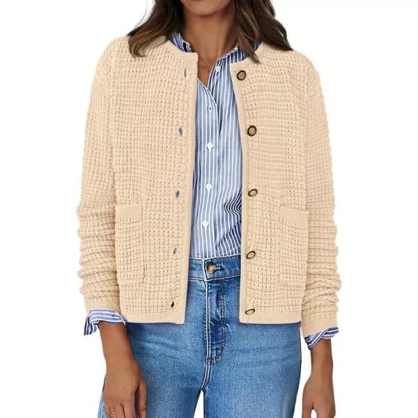 BTFBM Women Cardigan Sweaters Fall Fashion 2024 Button Down Long Sleeve Chunky Knit Open Front Tweed Jacket OuterwearSolid Beige