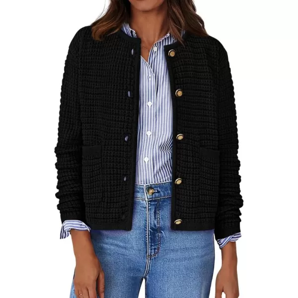 BTFBM Women Cardigan Sweaters Fall Fashion 2024 Button Down Long Sleeve Chunky Knit Open Front Tweed Jacket OuterwearSolid Black