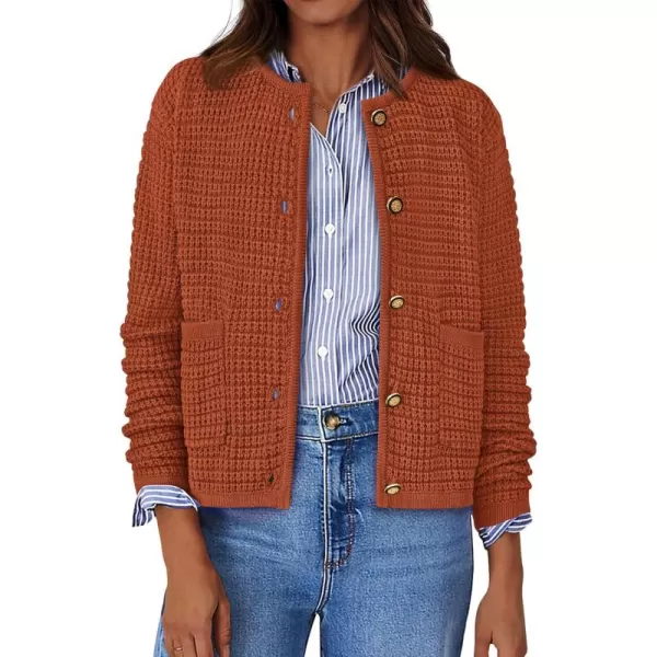 BTFBM Women Cardigan Sweaters Fall Fashion 2024 Button Down Long Sleeve Chunky Knit Open Front Tweed Jacket OuterwearSolid Caramel