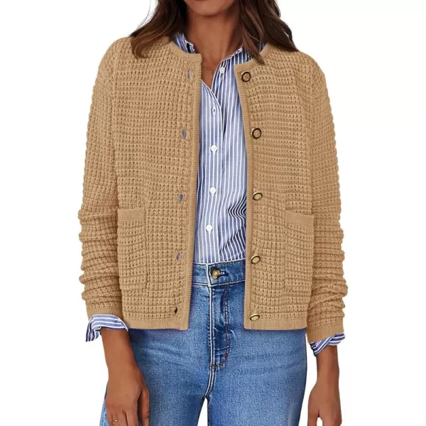 BTFBM Women Cardigan Sweaters Fall Fashion 2024 Button Down Long Sleeve Chunky Knit Open Front Tweed Jacket OuterwearSolid Khaki