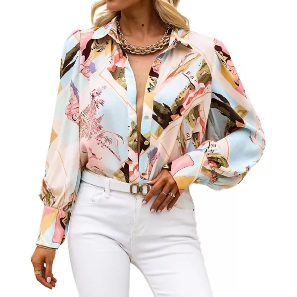 BTFBM Women Fashion Button Down Shirts Lapel V Neck Printed Solid Boho Long Sleeve Blouses Dressy Casual Summer Fall TopGraphic Print