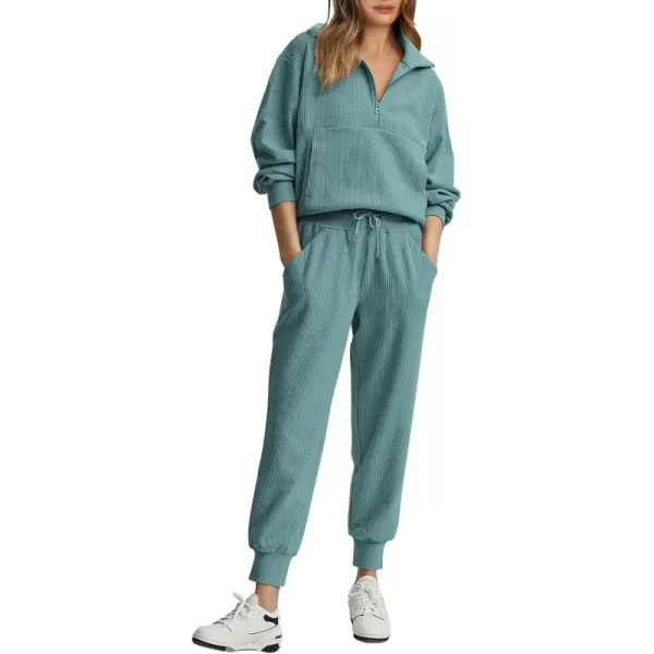 BTFBM Womens 2 Piece Tracksuit Fall Outfits 2024 Long Sleeve Half Zip Sweatshirt Sweatpants Lounge Set SweatsuitsSolid Light Green