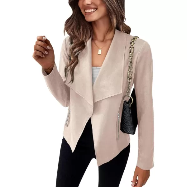 BTFBM Womens Fashion Faux Suede Jackets 2024 Spring Summer Clothes Lapel Long Sleeve Open Front Outerwear Cropped CoatsSolid Beige Apricot