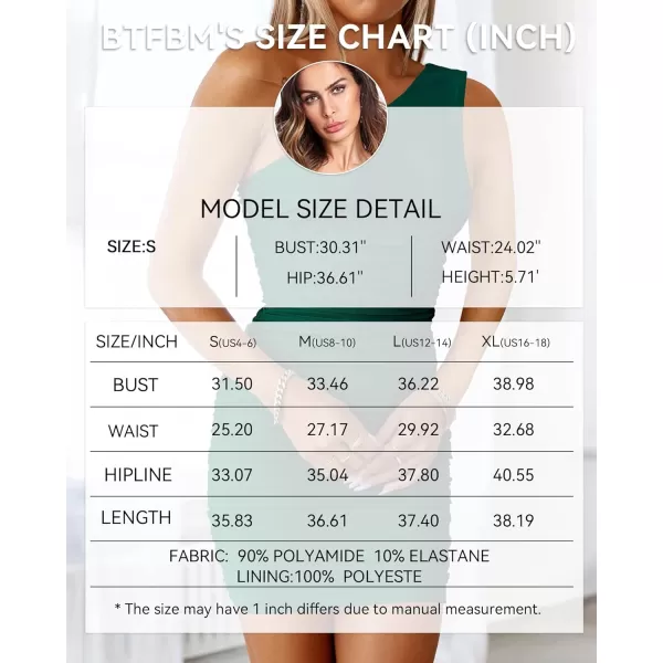 BTFBM Summer One Shoulder Dresses for Women 2024 Sleeveless Ruched Bodycon Mini Dress Sexy Club Party Cocktail DressesSolid Green