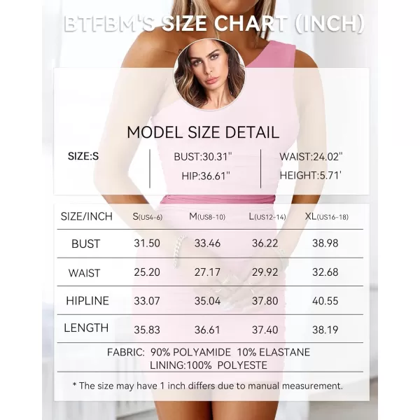 BTFBM Summer One Shoulder Dresses for Women 2024 Sleeveless Ruched Bodycon Mini Dress Sexy Club Party Cocktail DressesSolid Pink