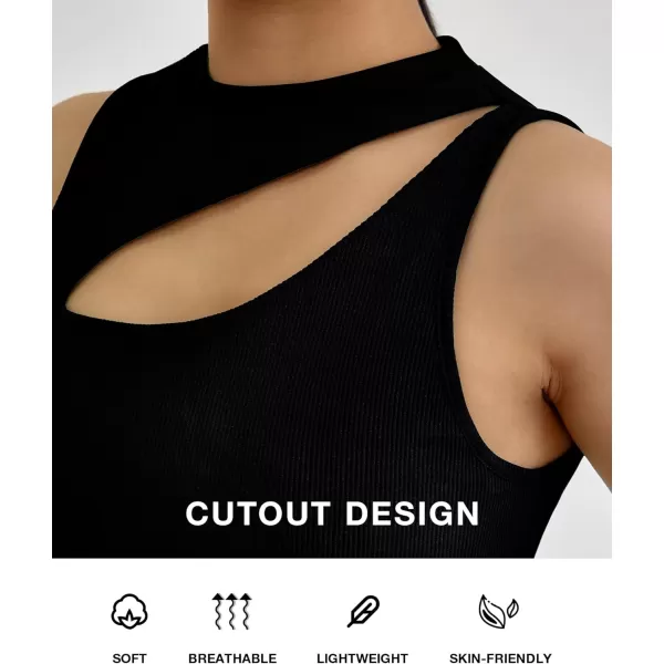 BTFBM Women 2 Piece Outfits Spring Summer Tracksuits Mock Neck Sleeveless Cutout Crop Top Wide Leg Long Pants SweatsuitsSolid Black