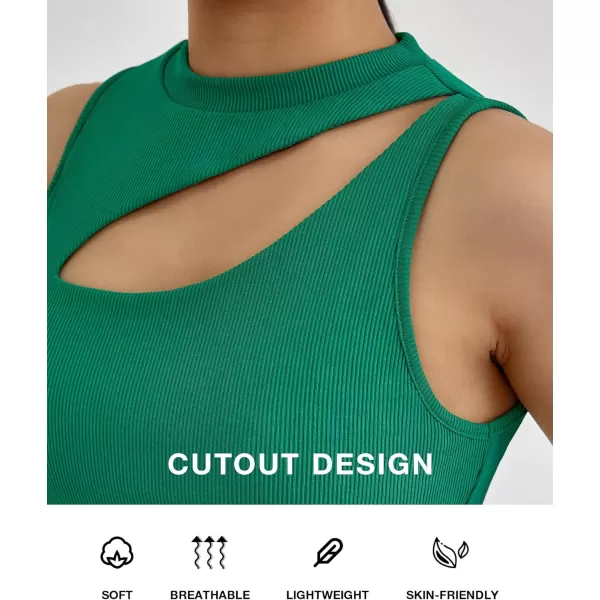 BTFBM Women 2 Piece Outfits Spring Summer Tracksuits Mock Neck Sleeveless Cutout Crop Top Wide Leg Long Pants SweatsuitsSolid Green