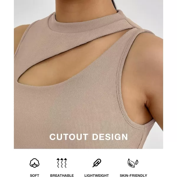 BTFBM Women 2 Piece Outfits Spring Summer Tracksuits Mock Neck Sleeveless Cutout Crop Top Wide Leg Long Pants SweatsuitsSolid Khaki