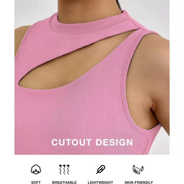 BTFBM Women 2 Piece Outfits Spring Summer Tracksuits Mock Neck Sleeveless Cutout Crop Top Wide Leg Long Pants SweatsuitsSolid Pink