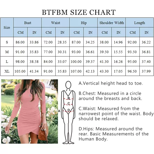 BTFBM Women Fashion Ruched Elegant Bodycon Long Sleeve Wrap Front Solid Color Casual Basic Fitted Short DressesPink