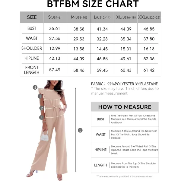 BTFBM Women Jumpsuits Crew Neck Ruffle Cap Sleeve Belted High Waist Wide Leg Romper with Pockets One Piece Casual OutfitsSolid Apricot