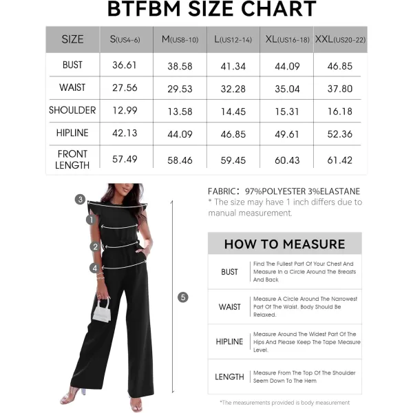 BTFBM Women Jumpsuits Crew Neck Ruffle Cap Sleeve Belted High Waist Wide Leg Romper with Pockets One Piece Casual OutfitsSolid Black