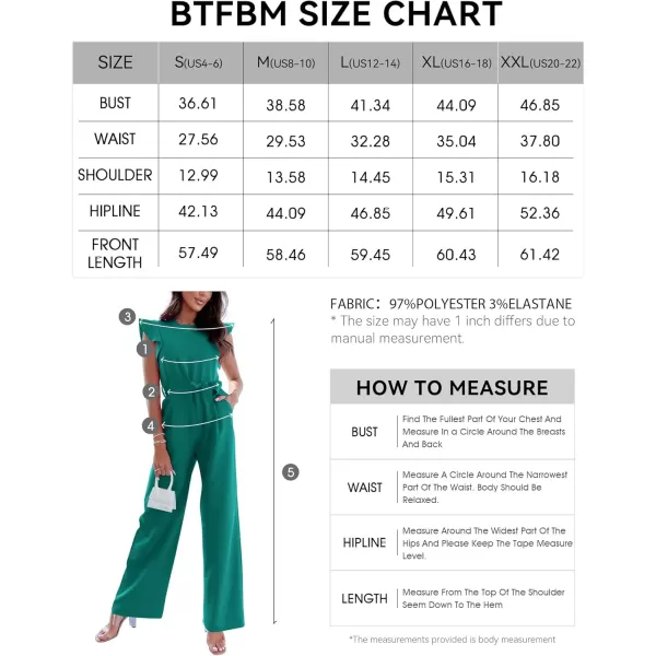 BTFBM Women Jumpsuits Crew Neck Ruffle Cap Sleeve Belted High Waist Wide Leg Romper with Pockets One Piece Casual OutfitsSolid Blue Green