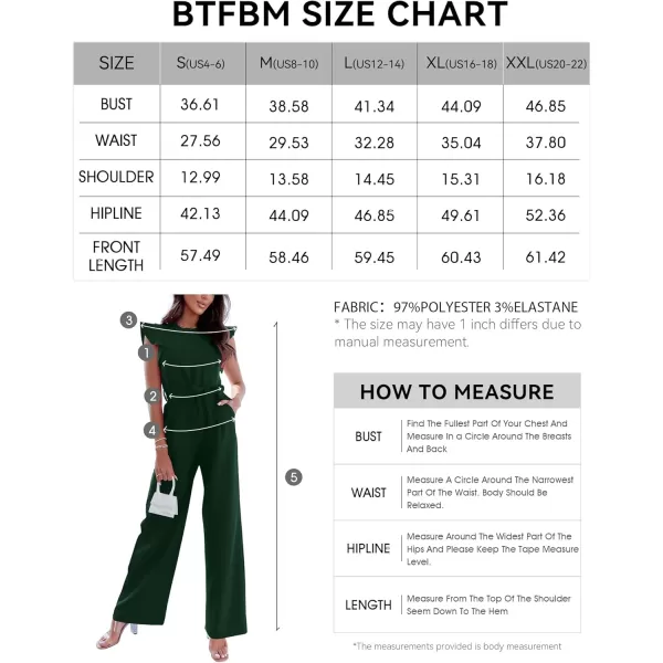 BTFBM Women Jumpsuits Crew Neck Ruffle Cap Sleeve Belted High Waist Wide Leg Romper with Pockets One Piece Casual OutfitsSolid Dark Green