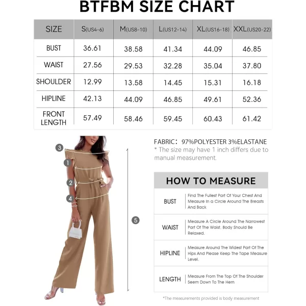 BTFBM Women Jumpsuits Crew Neck Ruffle Cap Sleeve Belted High Waist Wide Leg Romper with Pockets One Piece Casual OutfitsSolid Khaki