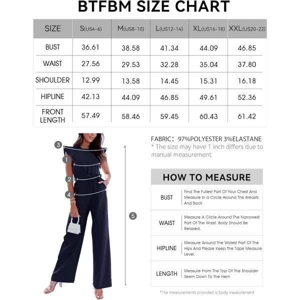 BTFBM Women Jumpsuits Crew Neck Ruffle Cap Sleeve Belted High Waist Wide Leg Romper with Pockets One Piece Casual OutfitsSolid Navy