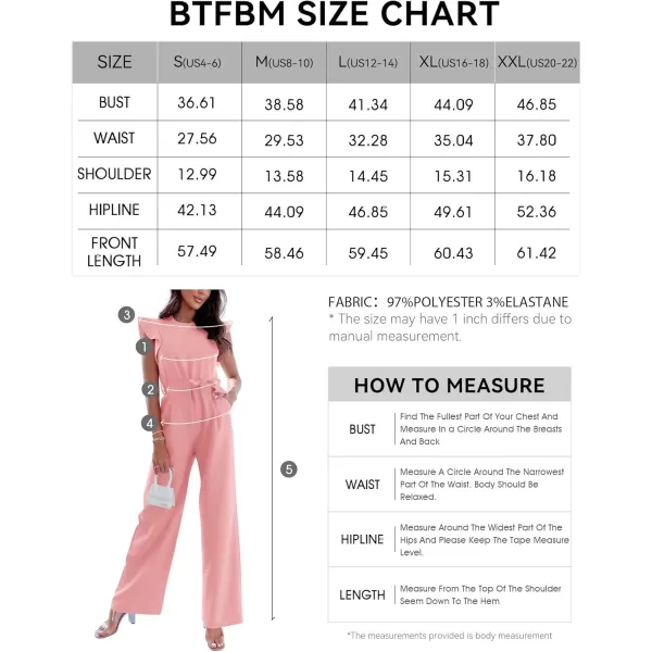 BTFBM Women Jumpsuits Crew Neck Ruffle Cap Sleeve Belted High Waist Wide Leg Romper with Pockets One Piece Casual OutfitsSolid Pink