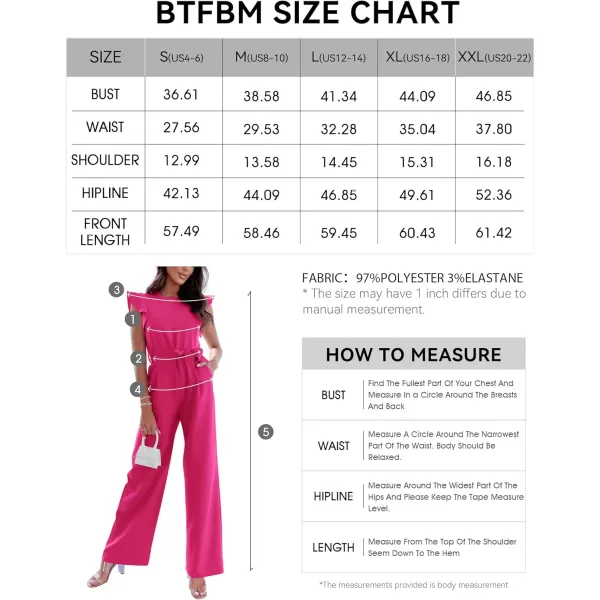 BTFBM Women Jumpsuits Crew Neck Ruffle Cap Sleeve Belted High Waist Wide Leg Romper with Pockets One Piece Casual OutfitsSolid Rose Red