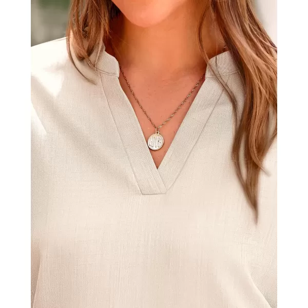 BTFBM Womens Summer Tops 2024 V Neck Short Sleeve Tshirt Loose Flowy Tunics Solid Color Dressy Casual Blouse ShirtsSolid Beige