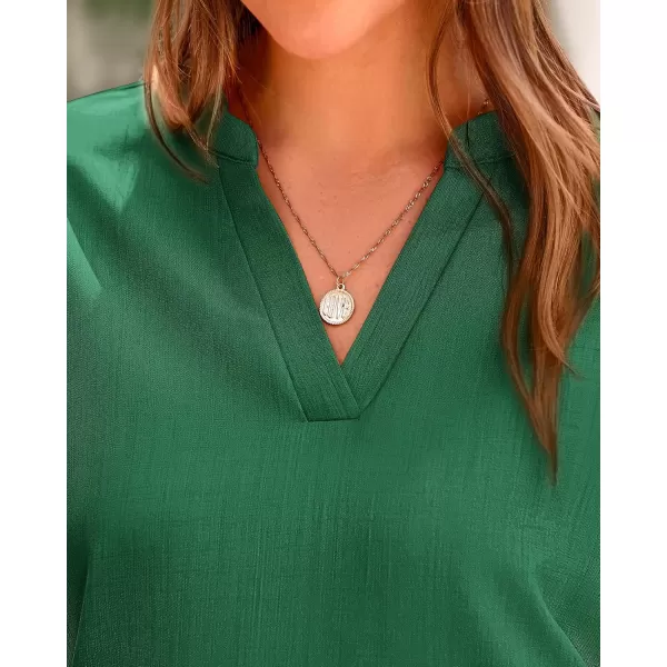 BTFBM Womens Summer Tops 2024 V Neck Short Sleeve Tshirt Loose Flowy Tunics Solid Color Dressy Casual Blouse ShirtsSolid Dark Green