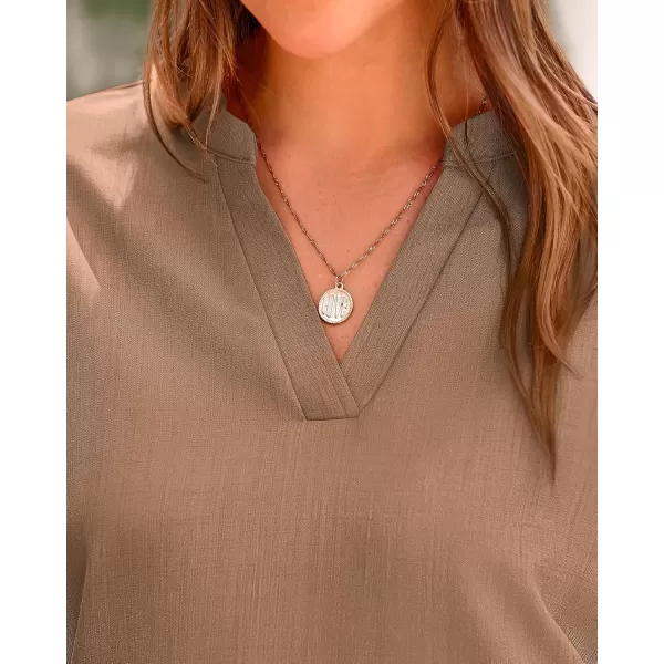 BTFBM Womens Summer Tops 2024 V Neck Short Sleeve Tshirt Loose Flowy Tunics Solid Color Dressy Casual Blouse ShirtsSolid Khaki