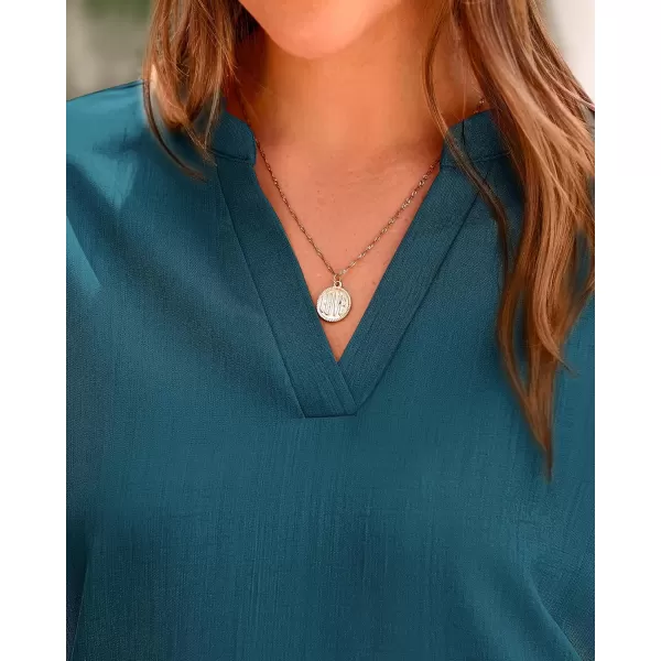 BTFBM Womens Summer Tops 2024 V Neck Short Sleeve Tshirt Loose Flowy Tunics Solid Color Dressy Casual Blouse ShirtsSolid Lake Blue