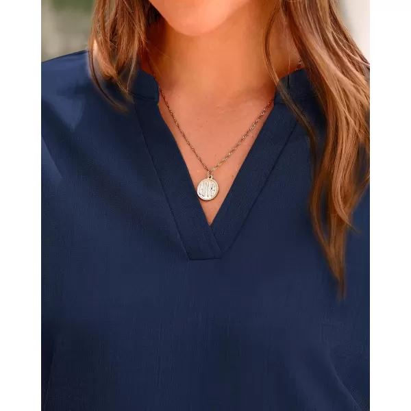 BTFBM Womens Summer Tops 2024 V Neck Short Sleeve Tshirt Loose Flowy Tunics Solid Color Dressy Casual Blouse ShirtsSolid Navy