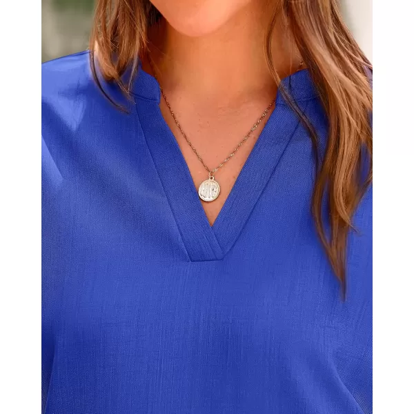 BTFBM Womens Summer Tops 2024 V Neck Short Sleeve Tshirt Loose Flowy Tunics Solid Color Dressy Casual Blouse ShirtsSolid Royal Blue