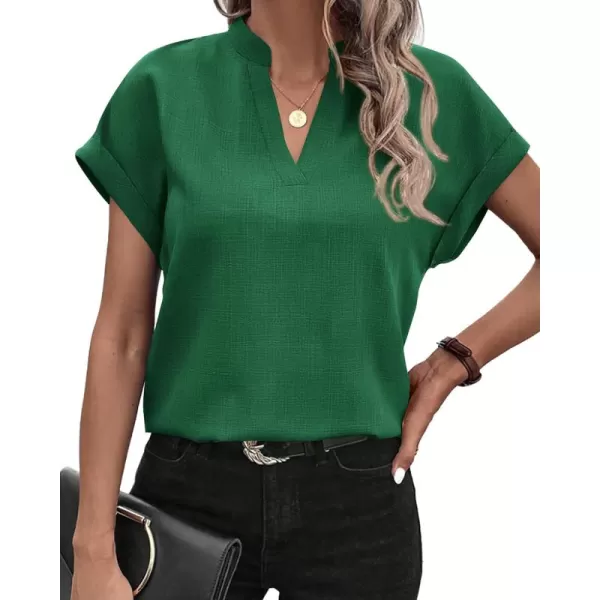 BTFBM Womens Summer Tops 2024 V Neck Short Sleeve Tshirt Loose Flowy Tunics Solid Color Dressy Casual Blouse ShirtsSolid Dark Green