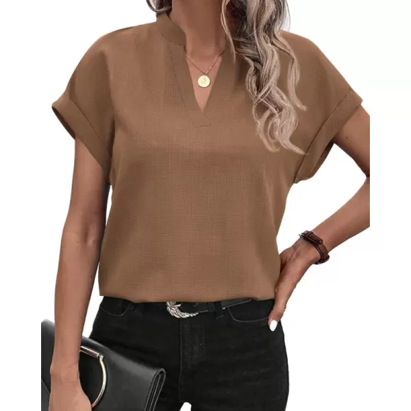 BTFBM Womens Summer Tops 2024 V Neck Short Sleeve Tshirt Loose Flowy Tunics Solid Color Dressy Casual Blouse ShirtsSolid Khaki