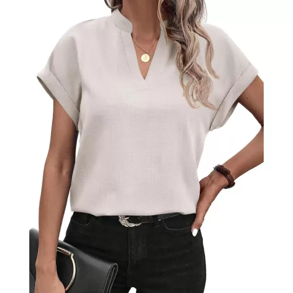 BTFBM Womens Summer Tops 2024 V Neck Short Sleeve Tshirt Loose Flowy Tunics Solid Color Dressy Casual Blouse ShirtsSolid Light Grey