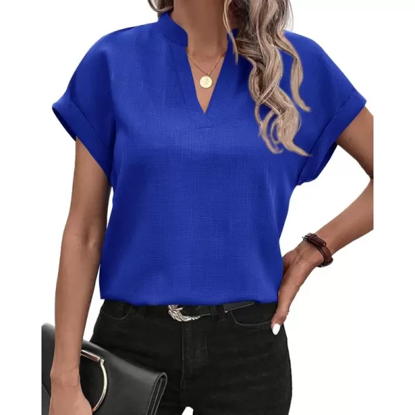 BTFBM Womens Summer Tops 2024 V Neck Short Sleeve Tshirt Loose Flowy Tunics Solid Color Dressy Casual Blouse ShirtsSolid Royal Blue
