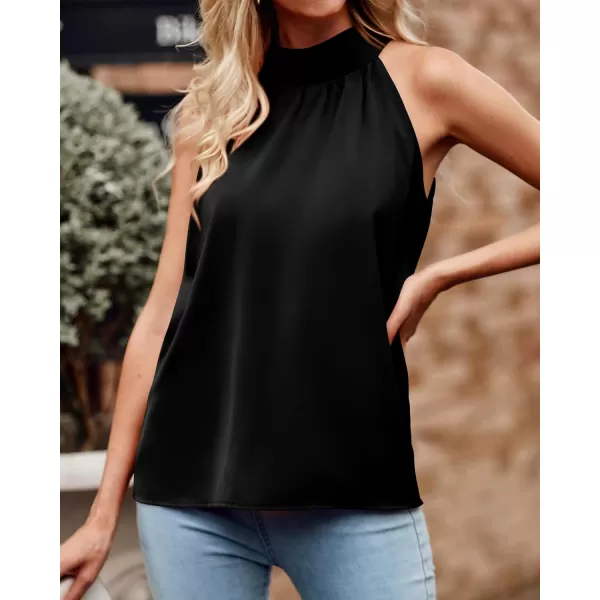 BTFBM 2024 Women Summer Sleeveless Tie Mock Neck Halter Tops Casual Bow Loose Tank Top Lightweight Dressy Blouse ShirtsSolid Black