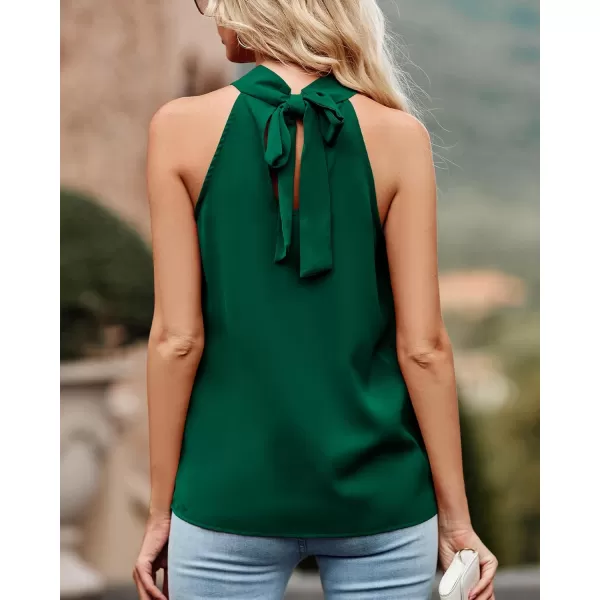 BTFBM 2024 Women Summer Sleeveless Tie Mock Neck Halter Tops Casual Bow Loose Tank Top Lightweight Dressy Blouse ShirtsSolid Dark Green