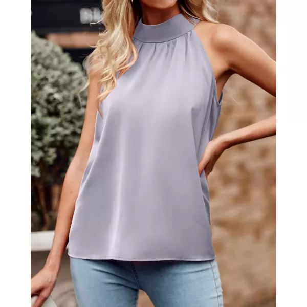 BTFBM 2024 Women Summer Sleeveless Tie Mock Neck Halter Tops Casual Bow Loose Tank Top Lightweight Dressy Blouse ShirtsSolid Grey