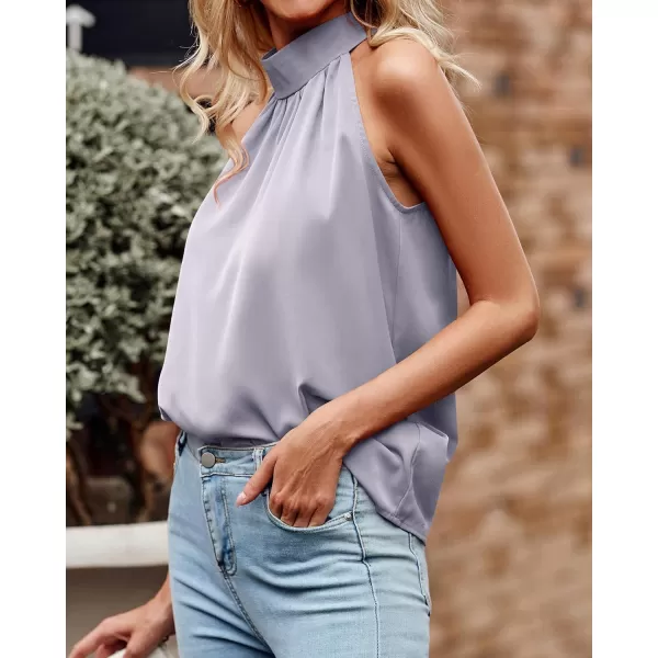 BTFBM 2024 Women Summer Sleeveless Tie Mock Neck Halter Tops Casual Bow Loose Tank Top Lightweight Dressy Blouse ShirtsSolid Grey