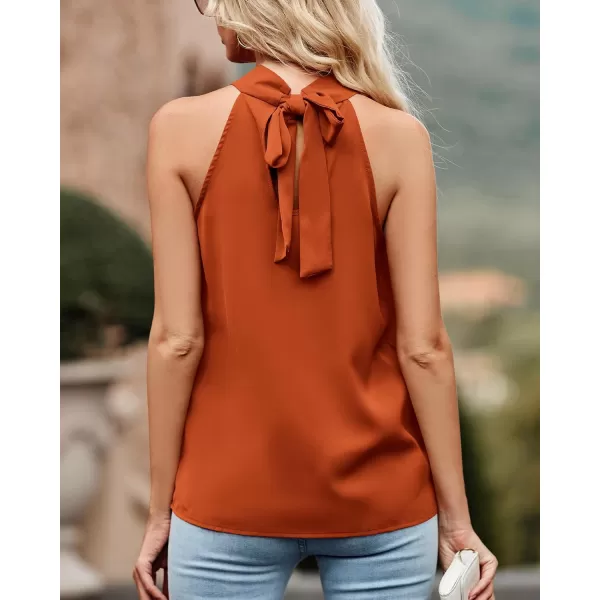 BTFBM 2024 Women Summer Sleeveless Tie Mock Neck Halter Tops Casual Bow Loose Tank Top Lightweight Dressy Blouse ShirtsSolid Orange